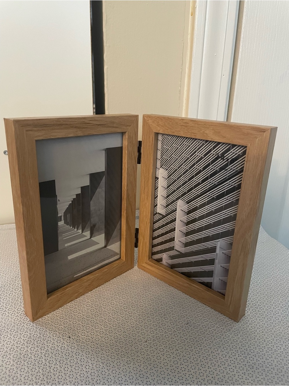 Made By Design Natural Brown Double Photo Frame - Hinged Wood Finish